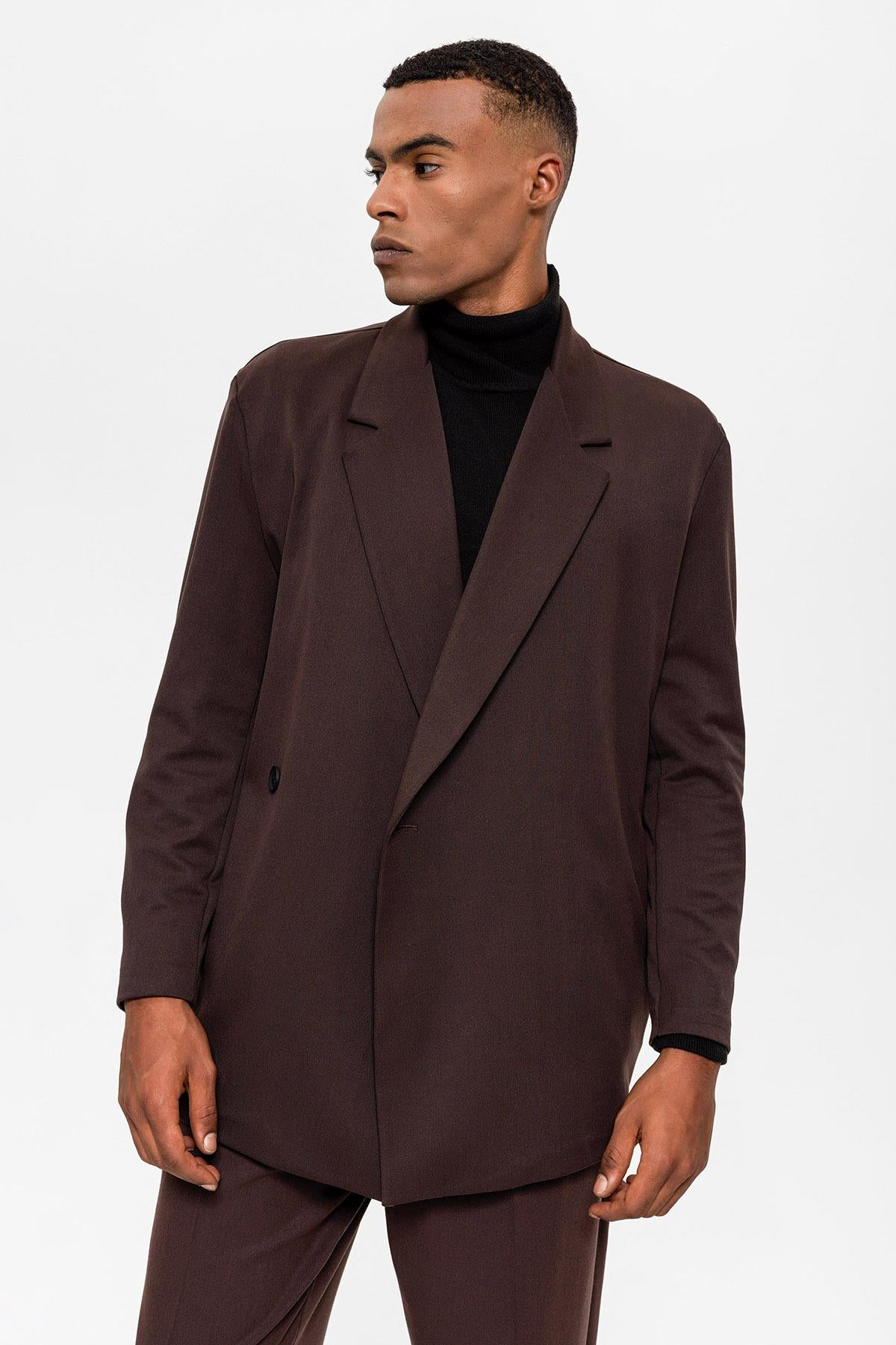 Antioch-Koyu Kahve Kruvaze Kapama Gizli Cep Erkek Blazer Ceket-Blazer Ceket-4-Milagron.com