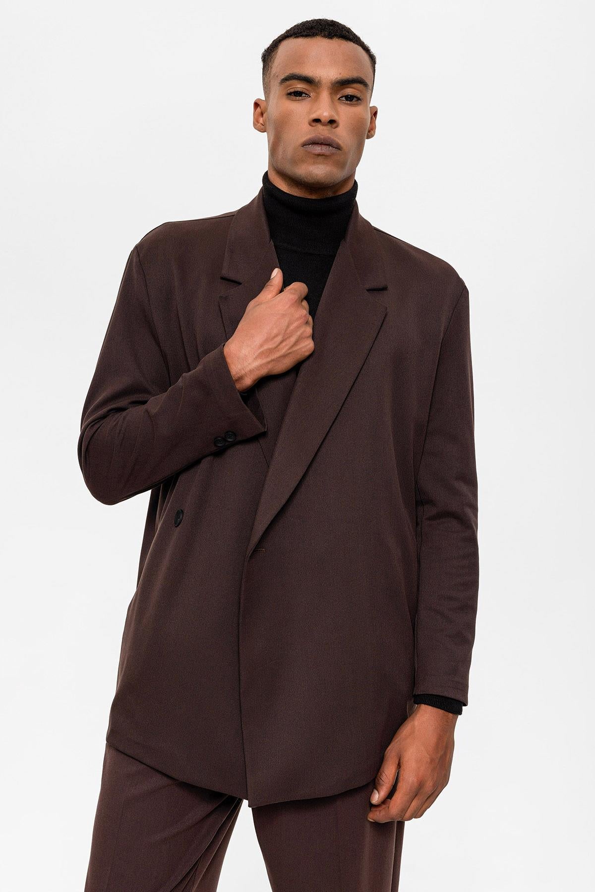 Antioch-Koyu Kahve Kruvaze Kapama Gizli Cep Erkek Blazer Ceket-Blazer Ceket-5-Milagron.com