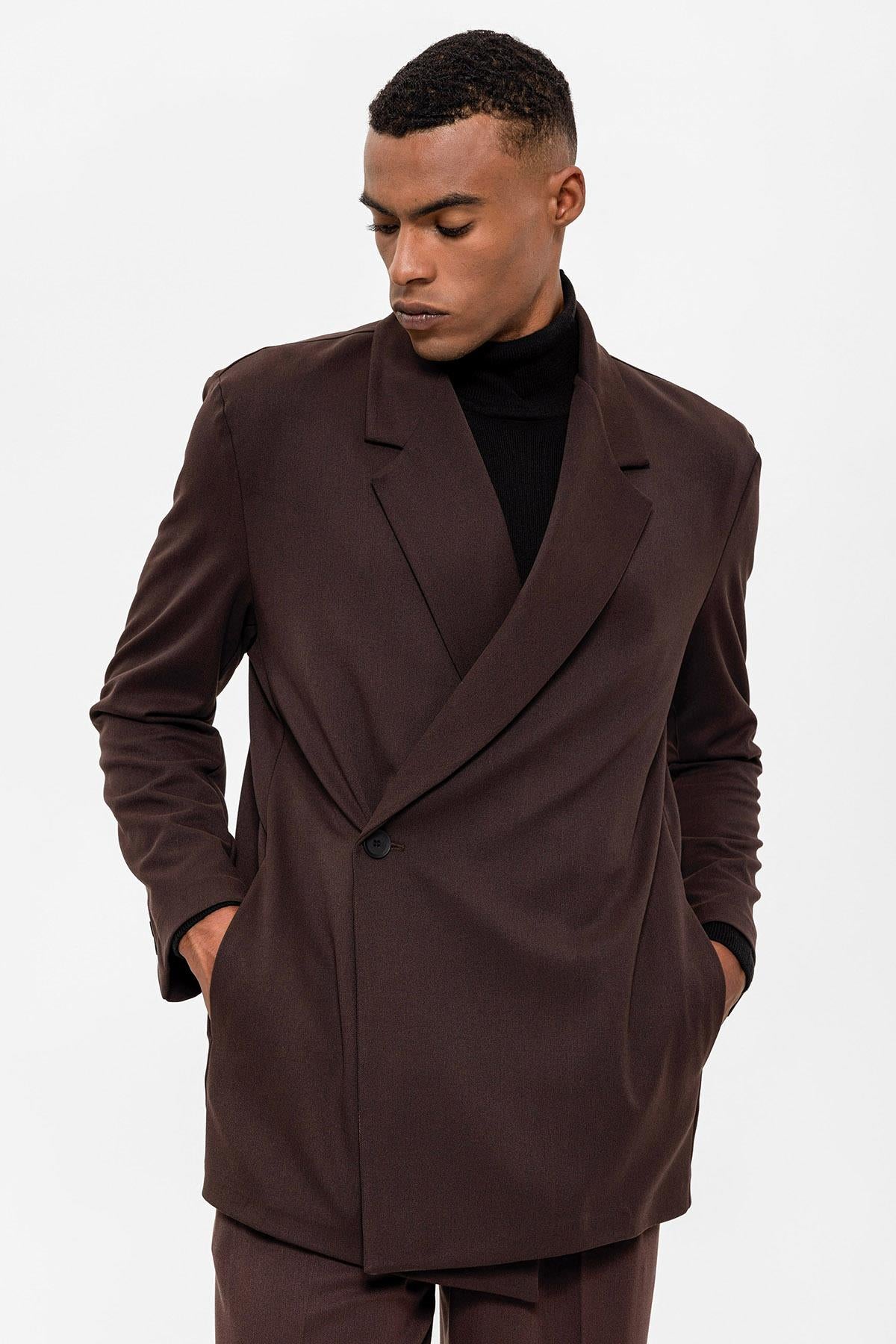 Antioch-Koyu Kahve Kruvaze Kapama Gizli Cep Erkek Blazer Ceket-Blazer Ceket-7-Milagron.com