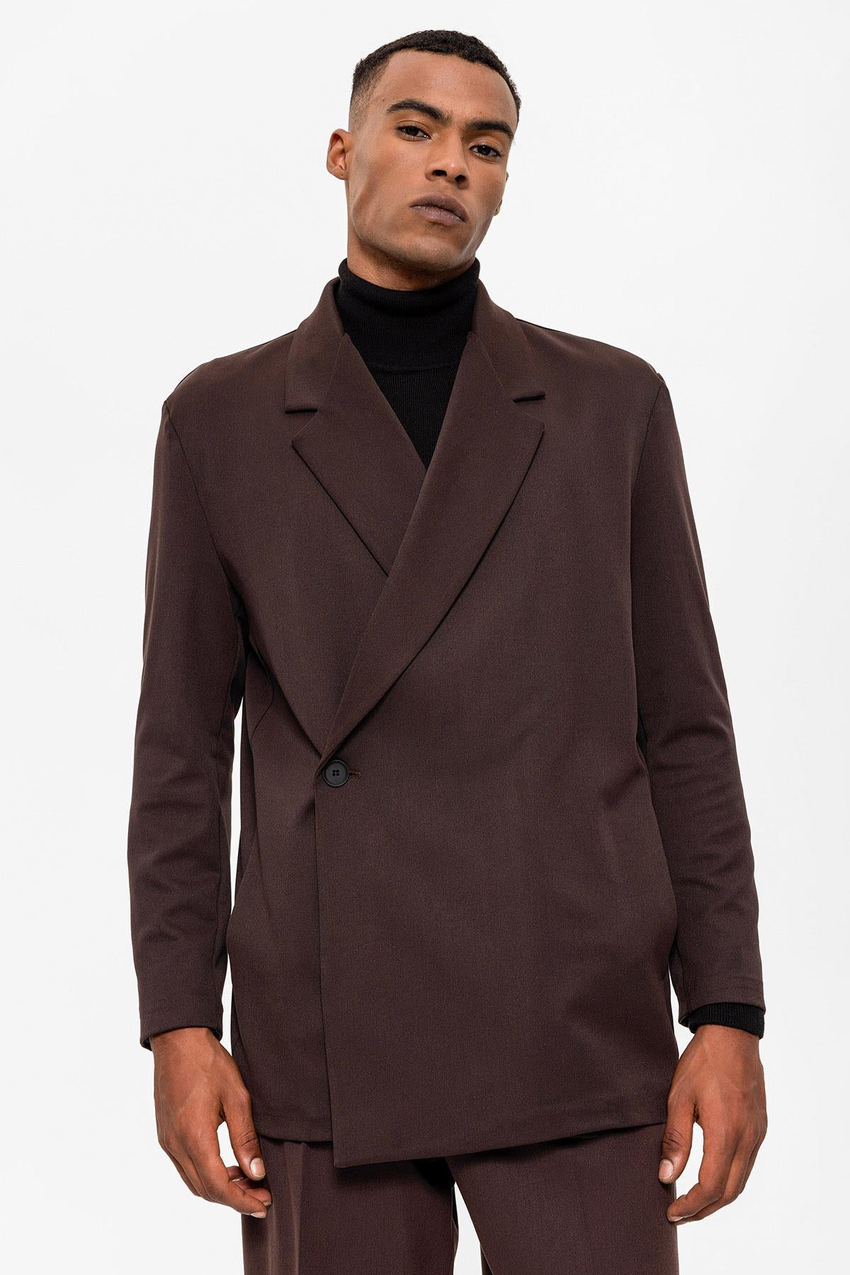 Antioch-Koyu Kahve Kruvaze Kapama Gizli Cep Erkek Blazer Ceket-Blazer Ceket-8-Milagron.com