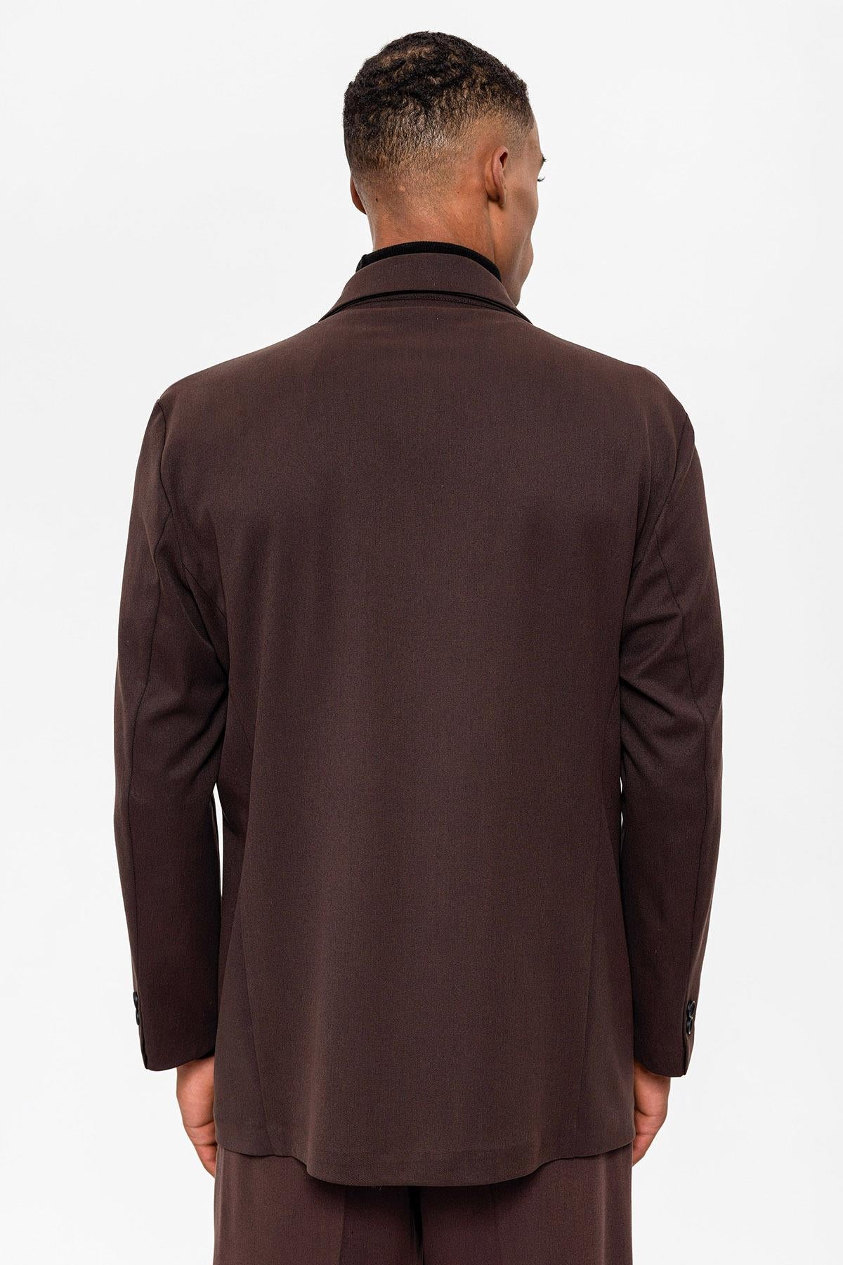 Antioch-Koyu Kahve Kruvaze Kapama Gizli Cep Erkek Blazer Ceket-Blazer Ceket-9-Milagron.com
