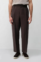 Antioch Koyu Kahve Lyocell Relaxed Fit Pileli Erkek Pantolon