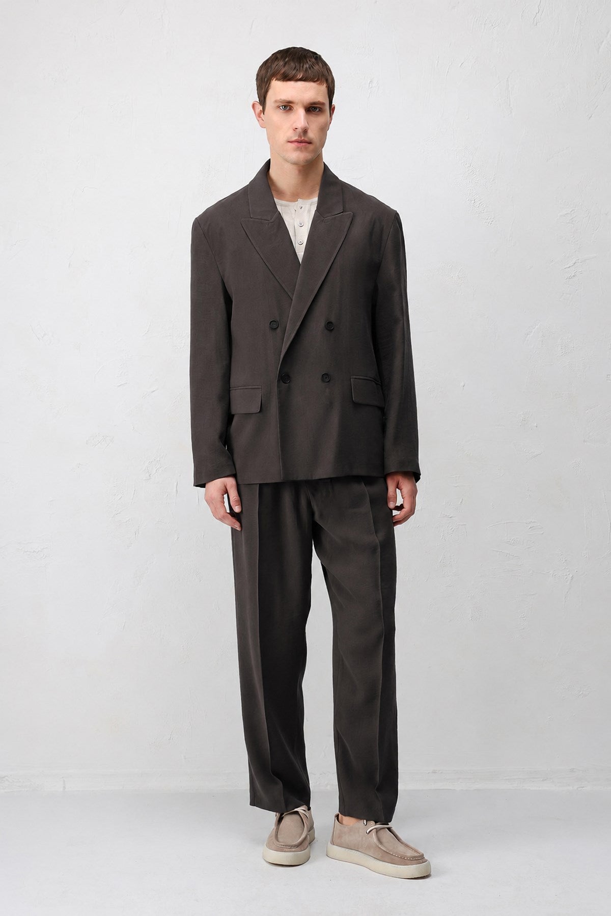Antioch Koyu Kahve Modal Karışımlı Relaxed Fit Erkek Blazer Ceket