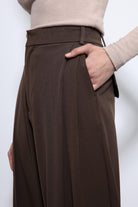Antioch-Koyu Kahve Pileli Palazzo Kadın Pantolon-Kumaş Pantolon-5-Milagron.com