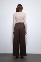 Antioch-Koyu Kahve Pileli Palazzo Kadın Pantolon-Kumaş Pantolon-7-Milagron.com