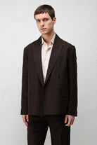 Antioch Koyu Kahve Relax Fit Keten Karışımlı Erkek Blazer Ceket
