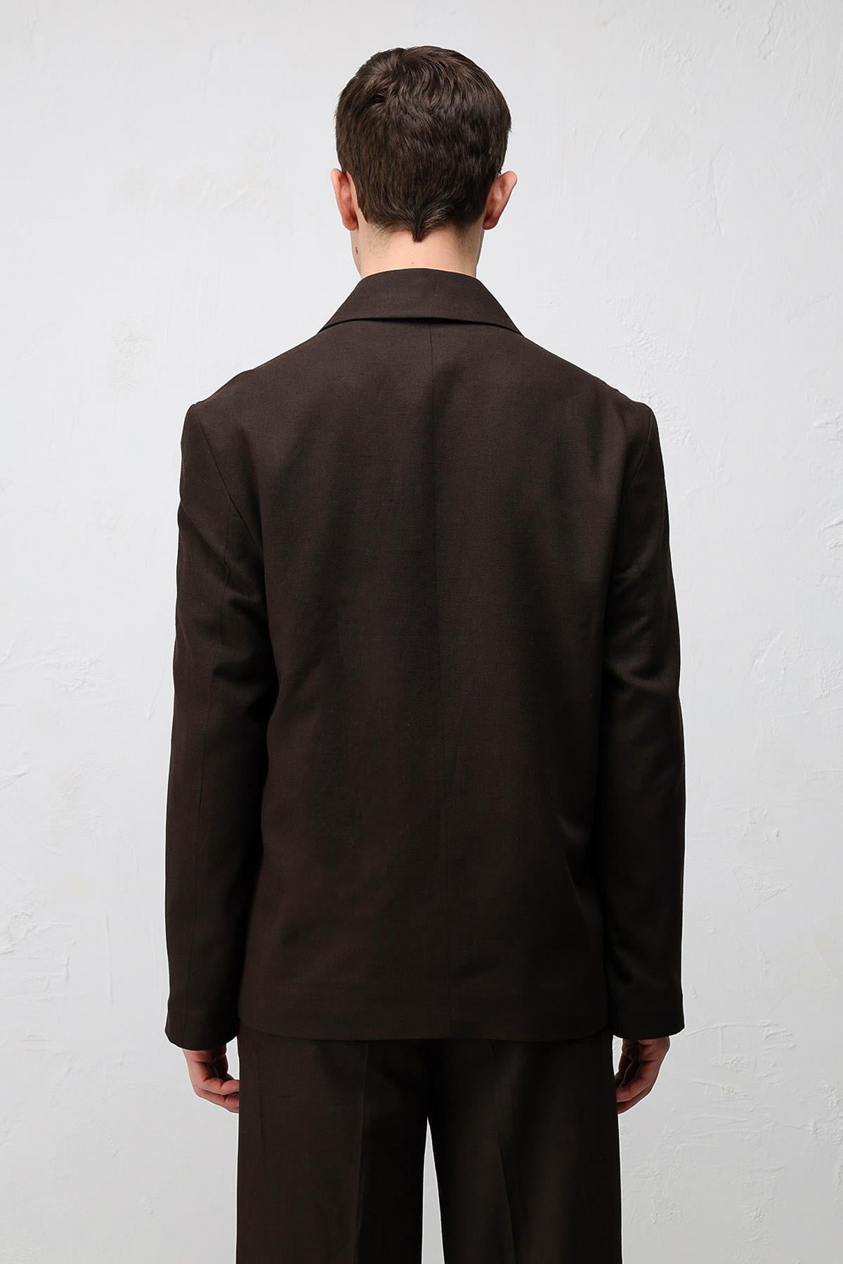 Antioch Koyu Kahve Relax Fit Keten Karışımlı Erkek Blazer Ceket