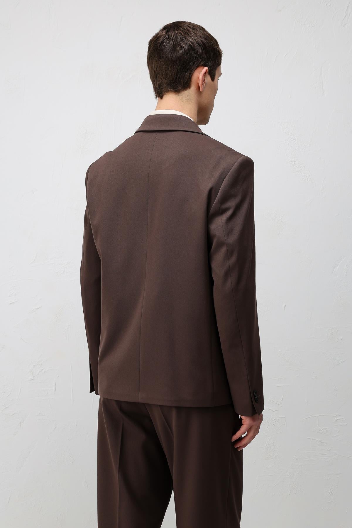 Antioch Koyu Kahve Relax Fit Kruvaze Erkek Blazer Ceket