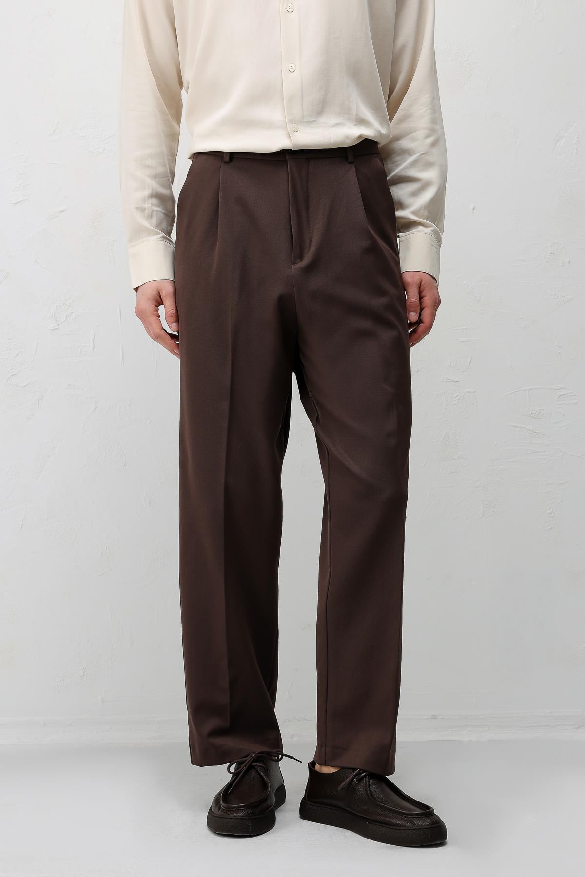 Antioch Koyu Kahve Relax Fit Pilili Erkek Pantolon