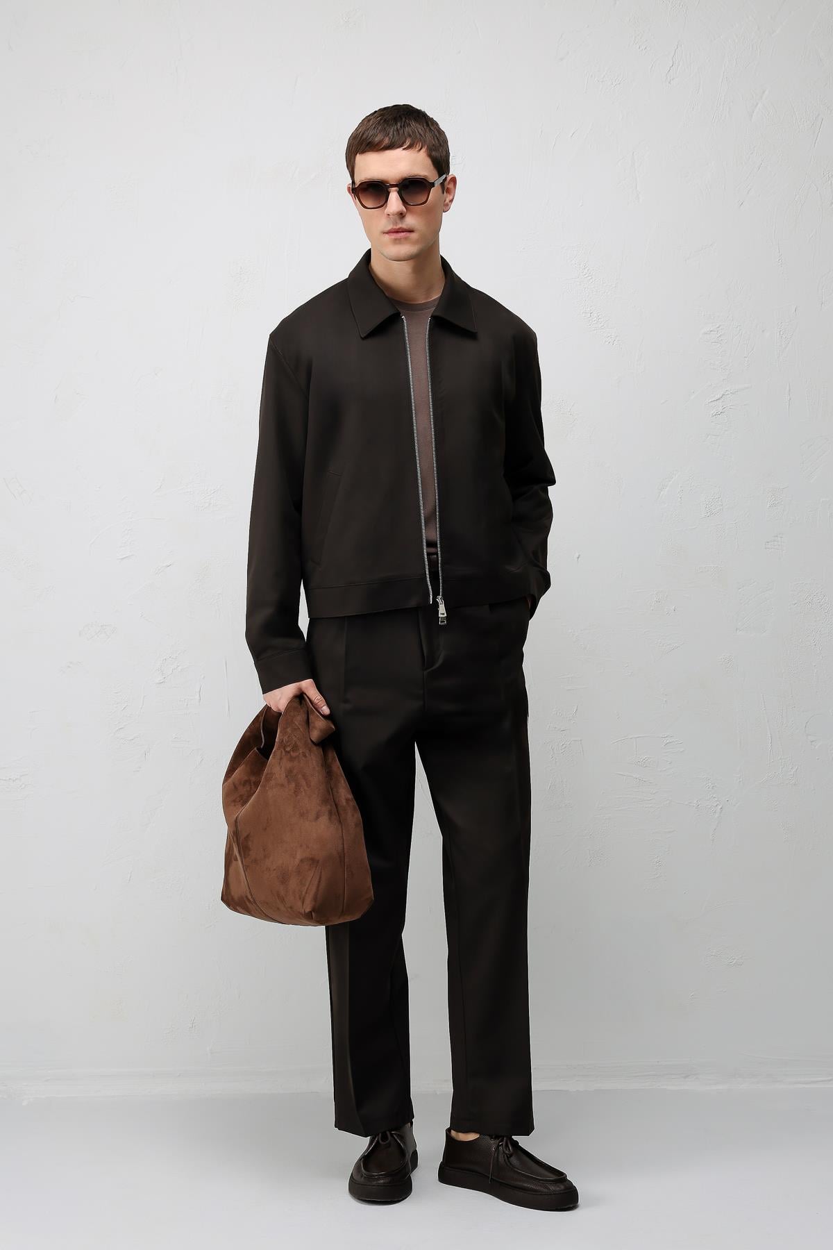 Antioch Koyu Kahve Relaxed Fit Fermuarlı Erkek Mont