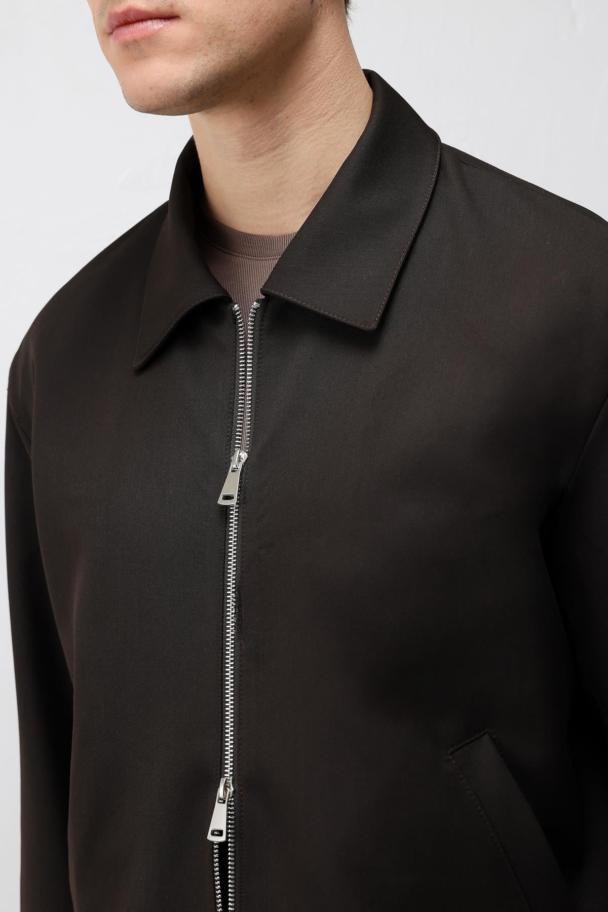 Antioch Koyu Kahve Relaxed Fit Fermuarlı Erkek Mont