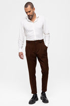 Antioch-Koyu Kahve Yüksek Bel (Boyfriend) Pileli Kumaş Pantolon-Kumaş Pantolon-2-Milagron.com