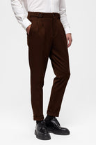 Antioch-Koyu Kahve Yüksek Bel (Boyfriend) Pileli Kumaş Pantolon-Kumaş Pantolon-3-Milagron.com