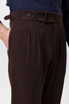 Antioch-Koyu Kahve Yüksek Bel Pileli Carrot Fit Erkek Pantolon-Kumaş Pantolon-4-Milagron.com