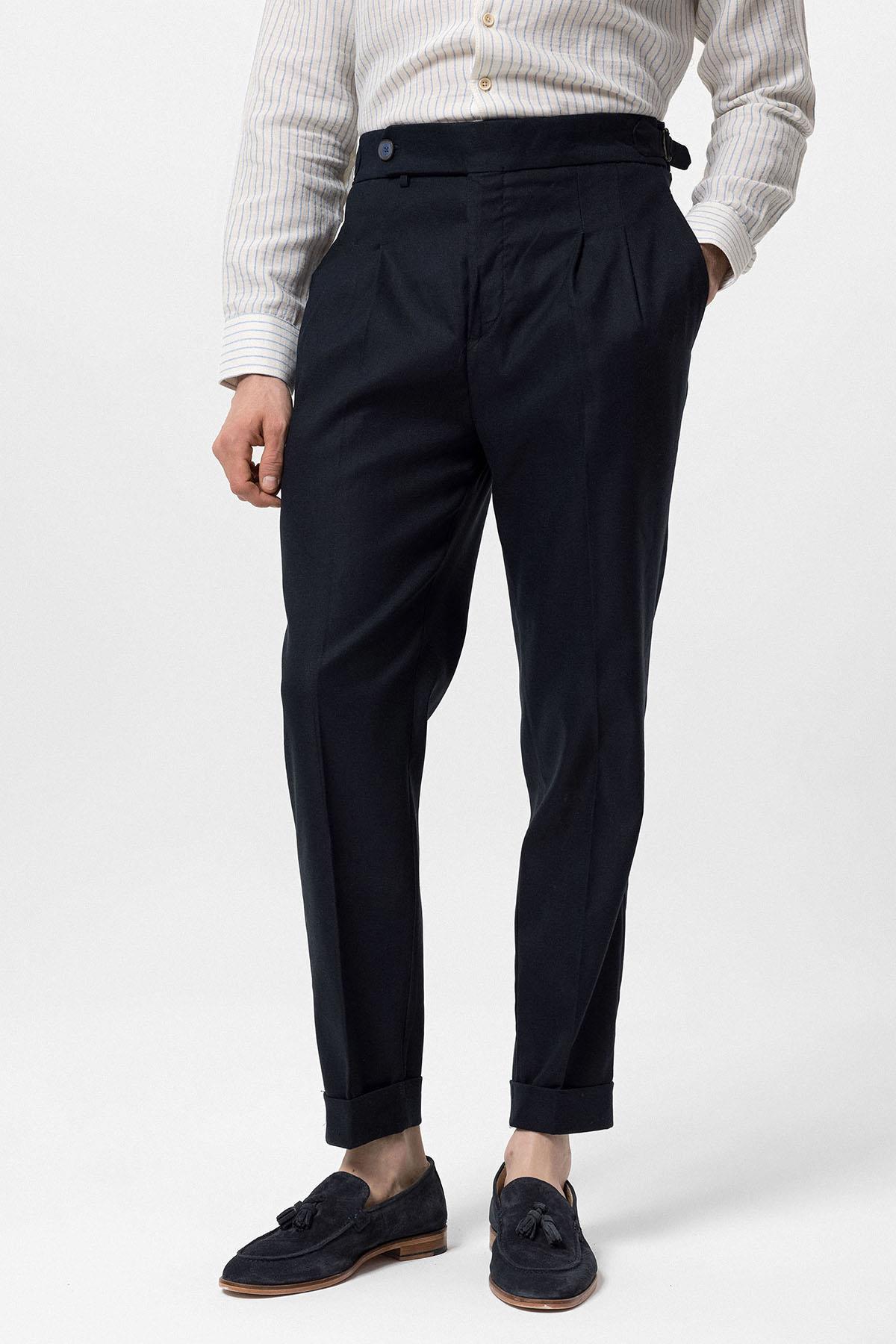 Antioch-Koyu Lacivert Duble Paça Yüksek Bel Erkek Pantolon-Kumaş Pantolon-2-Milagron.com