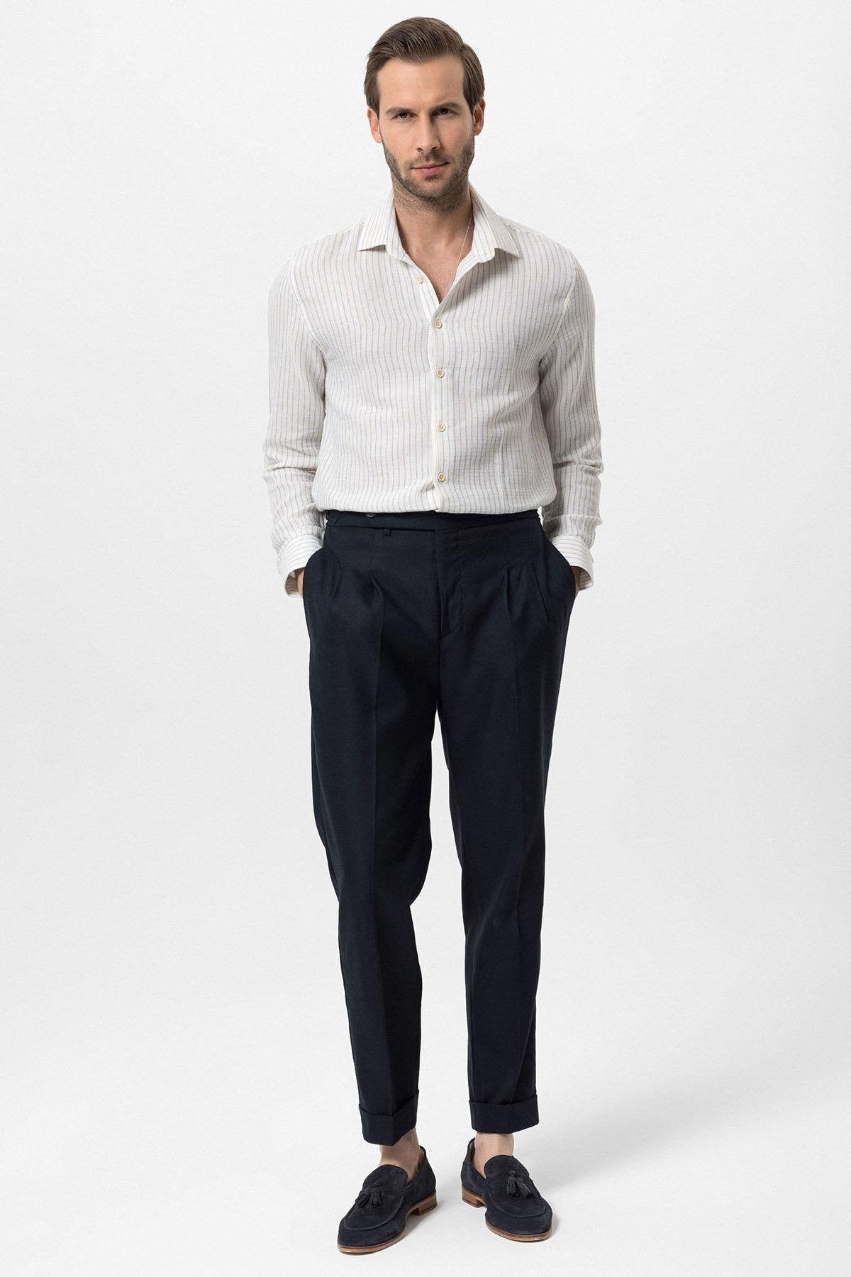 Antioch-Koyu Lacivert Duble Paça Yüksek Bel Erkek Pantolon-Kumaş Pantolon-4-Milagron.com