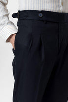 Antioch-Koyu Lacivert Duble Paça Yüksek Bel Erkek Pantolon-Kumaş Pantolon-5-Milagron.com