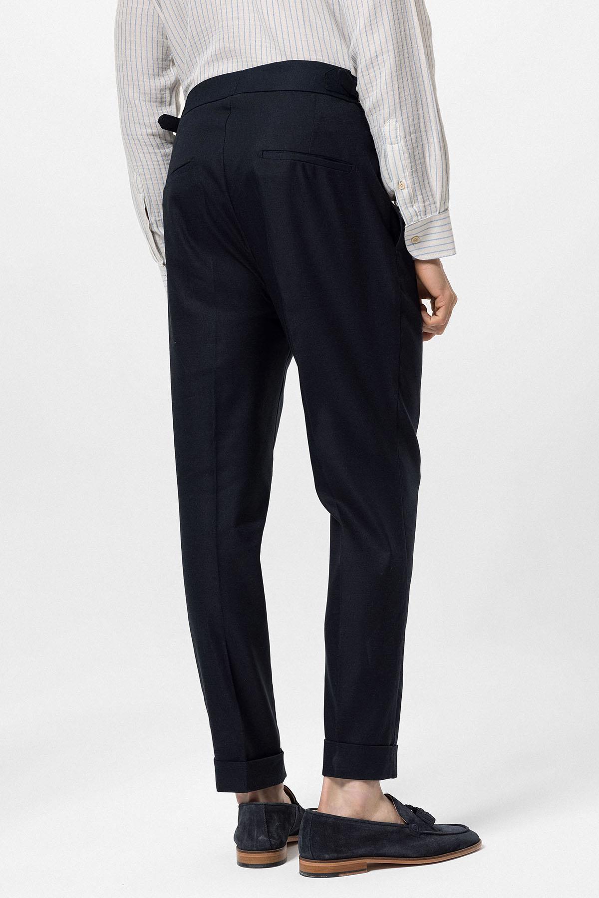 Antioch-Koyu Lacivert Duble Paça Yüksek Bel Erkek Pantolon-Kumaş Pantolon-6-Milagron.com