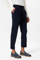 Antioch-Koyu Lacivert Yüksek Bel Toka Kapama Pileli Erkek Pantolon-Pantolon-2-Milagron.com