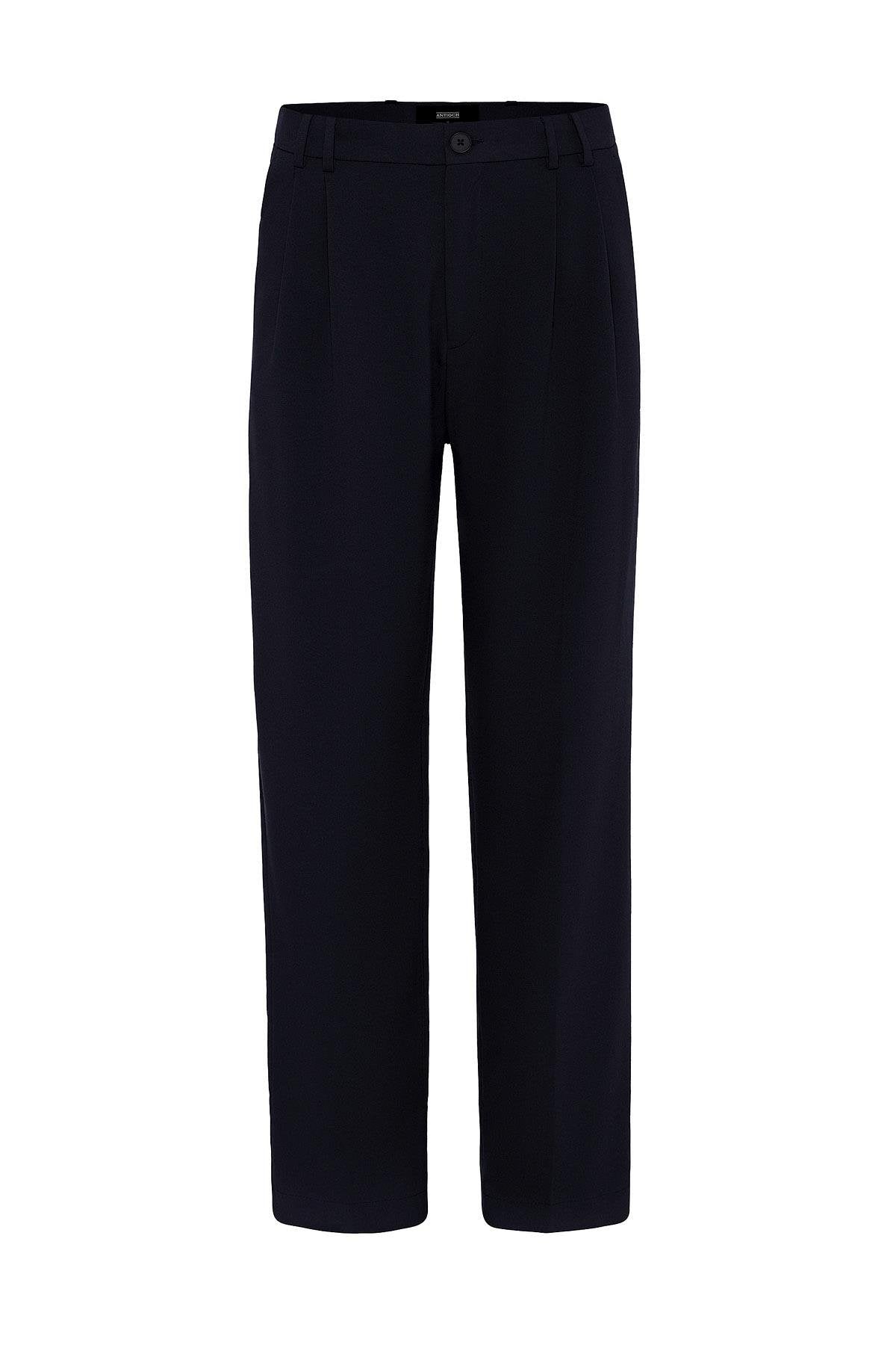 Antioch-Koyu Lacivert çift Pileli Baggy Fit Erkek Pantolon-Kumaş Pantolon-5-Milagron.com