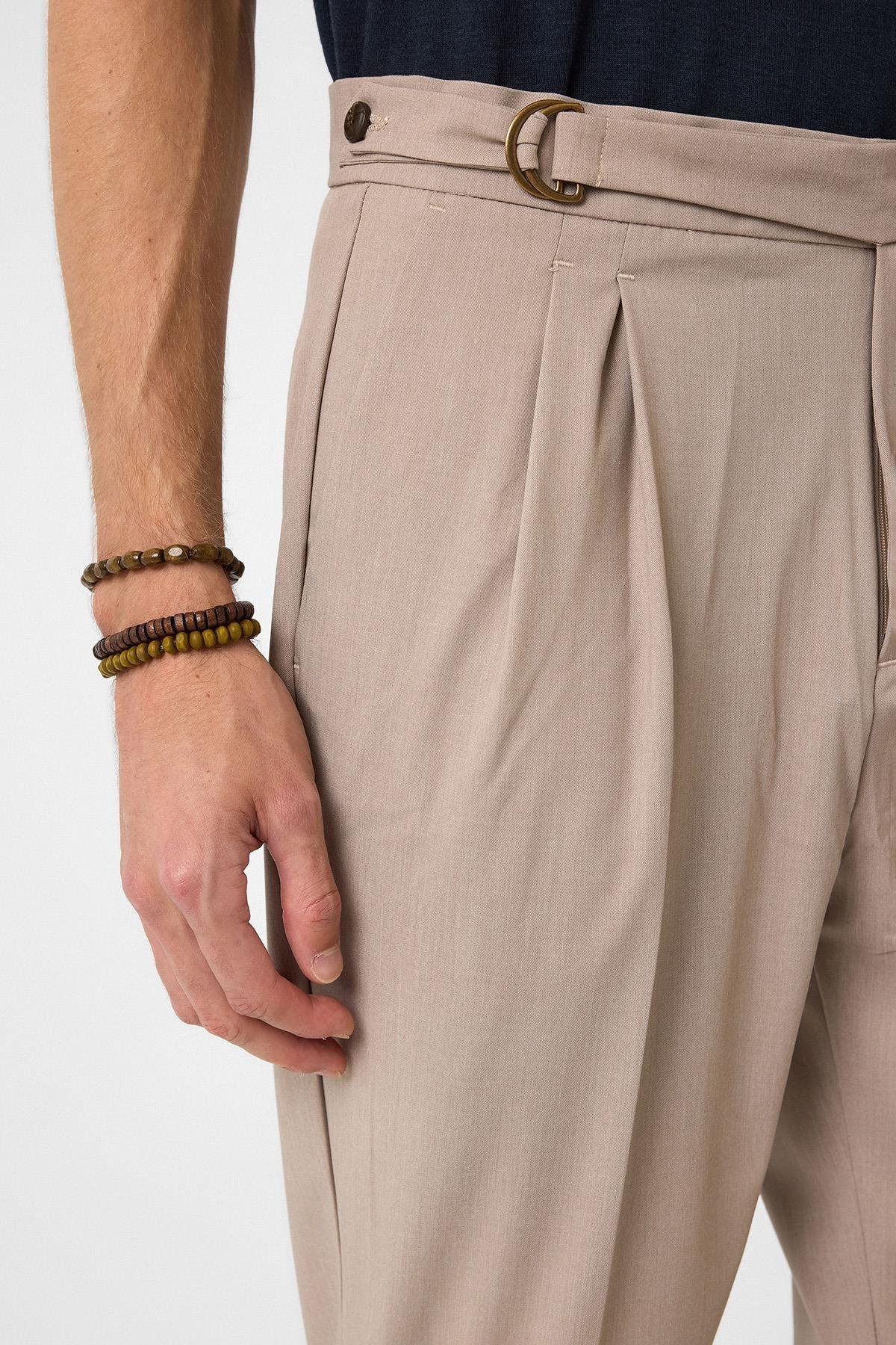 Antioch-Koyu Taş Yüksek Bel Toka Kapama Pileli Erkek Pantolon-Kumaş Pantolon-3-Milagron.com