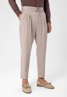 Antioch-Koyu Taş Yüksek Bel Toka Kemerli Pileli Kumaş Pantolon-Pantolon-2-Milagron.com