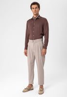 Antioch-Koyu Taş Yüksek Bel Toka Kemerli Pileli Kumaş Pantolon-Pantolon-4-Milagron.com