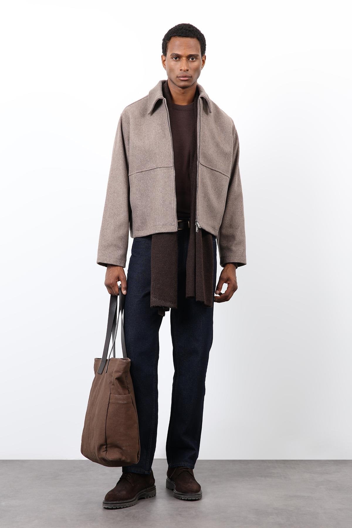 Antioch-Koyu Vizon Regular Fit Dokulu Erkek Mont-Mont-1-Milagron.com