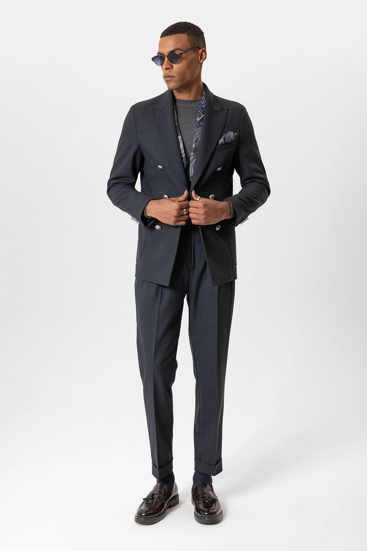 Antioch-Lacivert Astarsız Kruvaze Erkek Blazer Ceket-Ceket-4-Milagron.com