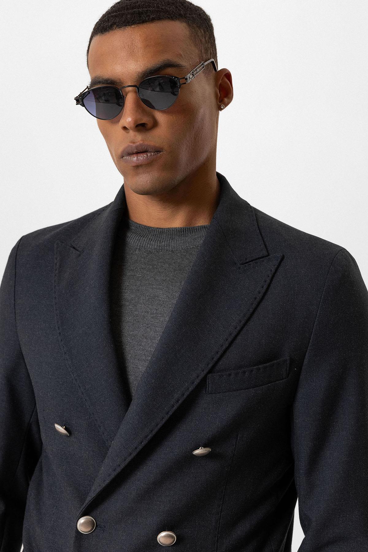Antioch-Lacivert Astarsız Kruvaze Erkek Blazer Ceket-Ceket-5-Milagron.com