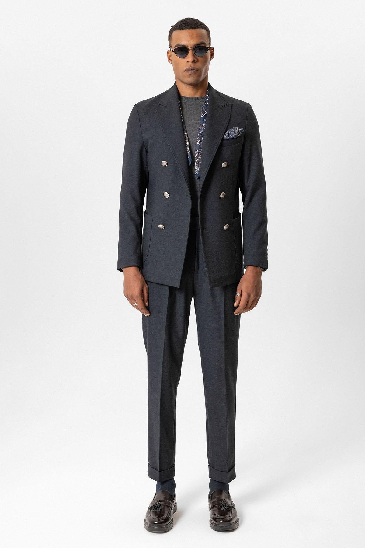 Antioch-Lacivert Astarsız Kruvaze Erkek Blazer Ceket-Ceket-7-Milagron.com