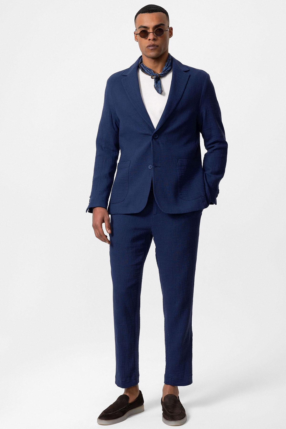 Antioch-Lacivert Astarsız Torba Cepli Erkek Blazer Ceket-Blazer Ceket-2-Milagron.com