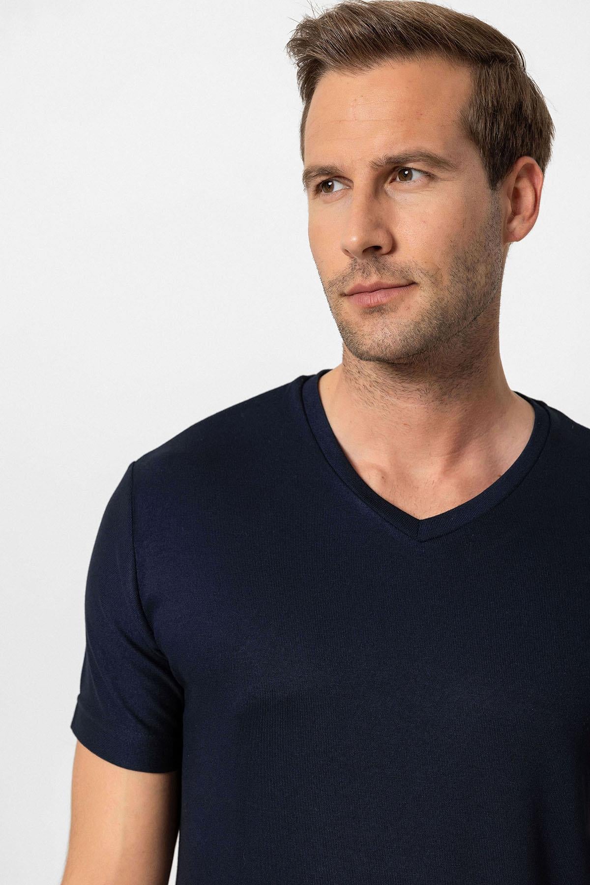 Antioch Lacivert Basic V Yaka Erkek T-Shirt