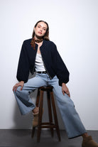 Antioch-Lacivert Bel Lastikli Crop Kadın Mont-Mont-1-Milagron.com