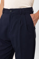 Antioch-Lacivert Çift Pileli Baggy Fit Erkek Pantolon-Kumaş Pantolon-4-Milagron.com