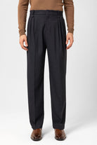 Antioch-Lacivert Çift Pileli Yüksek Bel Erkek Pantolon-Kumaş Pantolon-1-Milagron.com