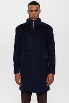 Antioch-Lacivert Dik Yaka Gizli Düğme Detaylı Erkek Kaban-Kaban-1-Milagron.com