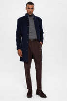 Antioch-Lacivert Dik Yaka Gizli Düğme Detaylı Erkek Kaban-Kaban-2-Milagron.com