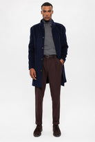 Antioch-Lacivert Dik Yaka Gizli Düğme Detaylı Erkek Kaban-Kaban-3-Milagron.com