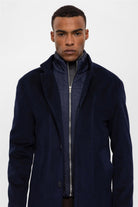 Antioch-Lacivert Dik Yaka Gizli Düğme Detaylı Erkek Kaban-Kaban-4-Milagron.com