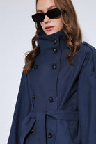 Antioch-Lacivert Dik Yaka Kruvaze Trençkot-Trençkot-6-Milagron.com