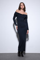 Antioch-Antioch Lacivert Drape Detaylı Aksesuarlı Elbise-Elbise-2-Milagron.com