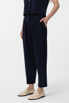 Antioch-Lacivert Duble Paça Pensli Kadın Pantolon-Kumaş Pantolon-1-Milagron.com