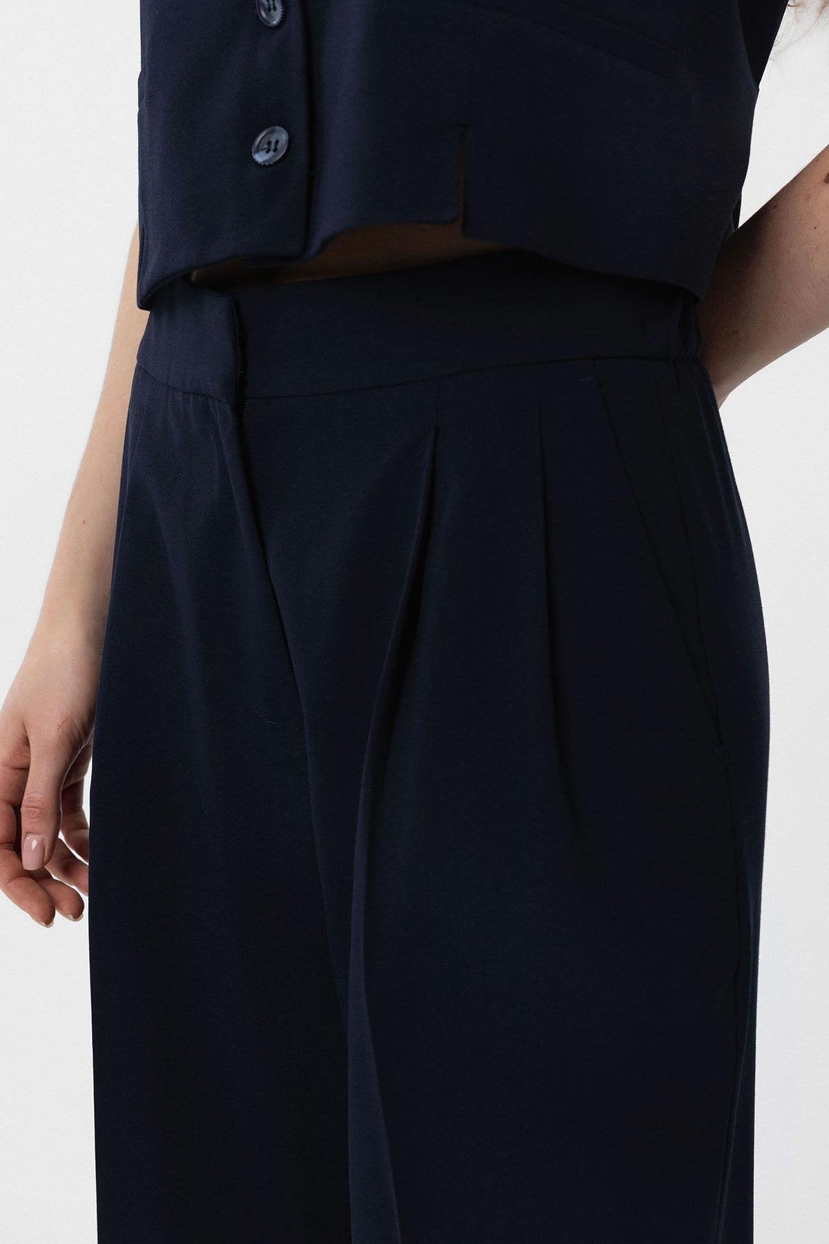 Antioch-Lacivert Duble Paça Pensli Kadın Pantolon-Kumaş Pantolon-3-Milagron.com