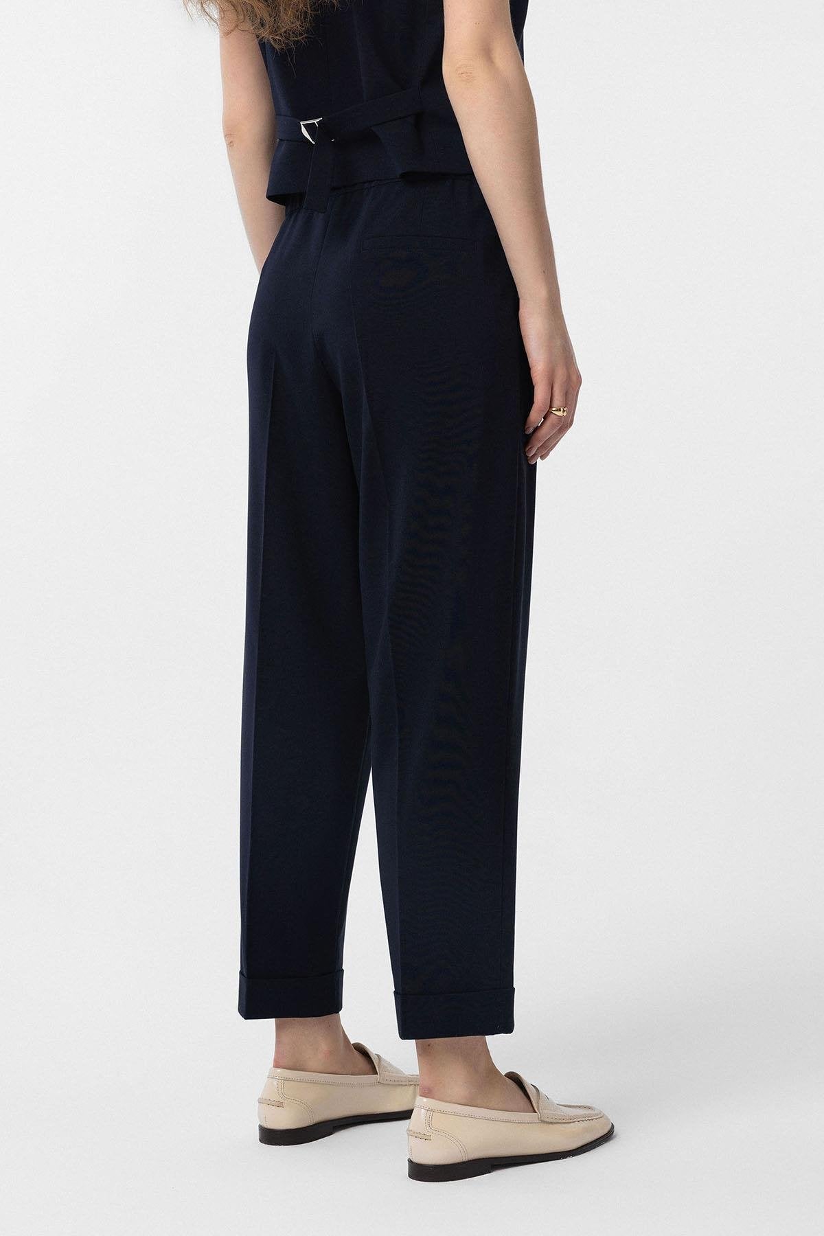 Antioch-Lacivert Duble Paça Pensli Kadın Pantolon-Kumaş Pantolon-4-Milagron.com