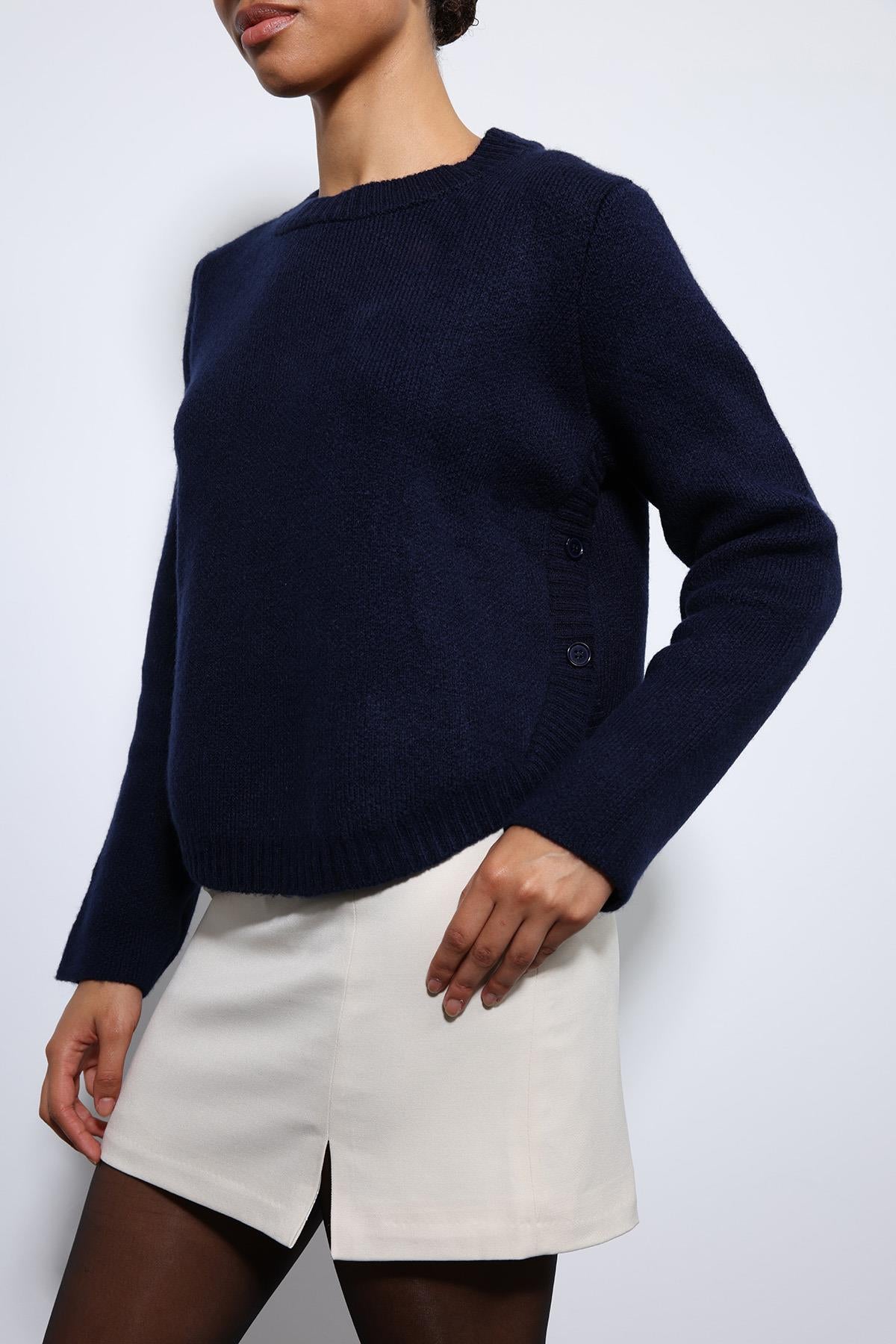 Antioch-Lacivert Düğme Detaylı Triko Kazak-Kazak-4-Milagron.com