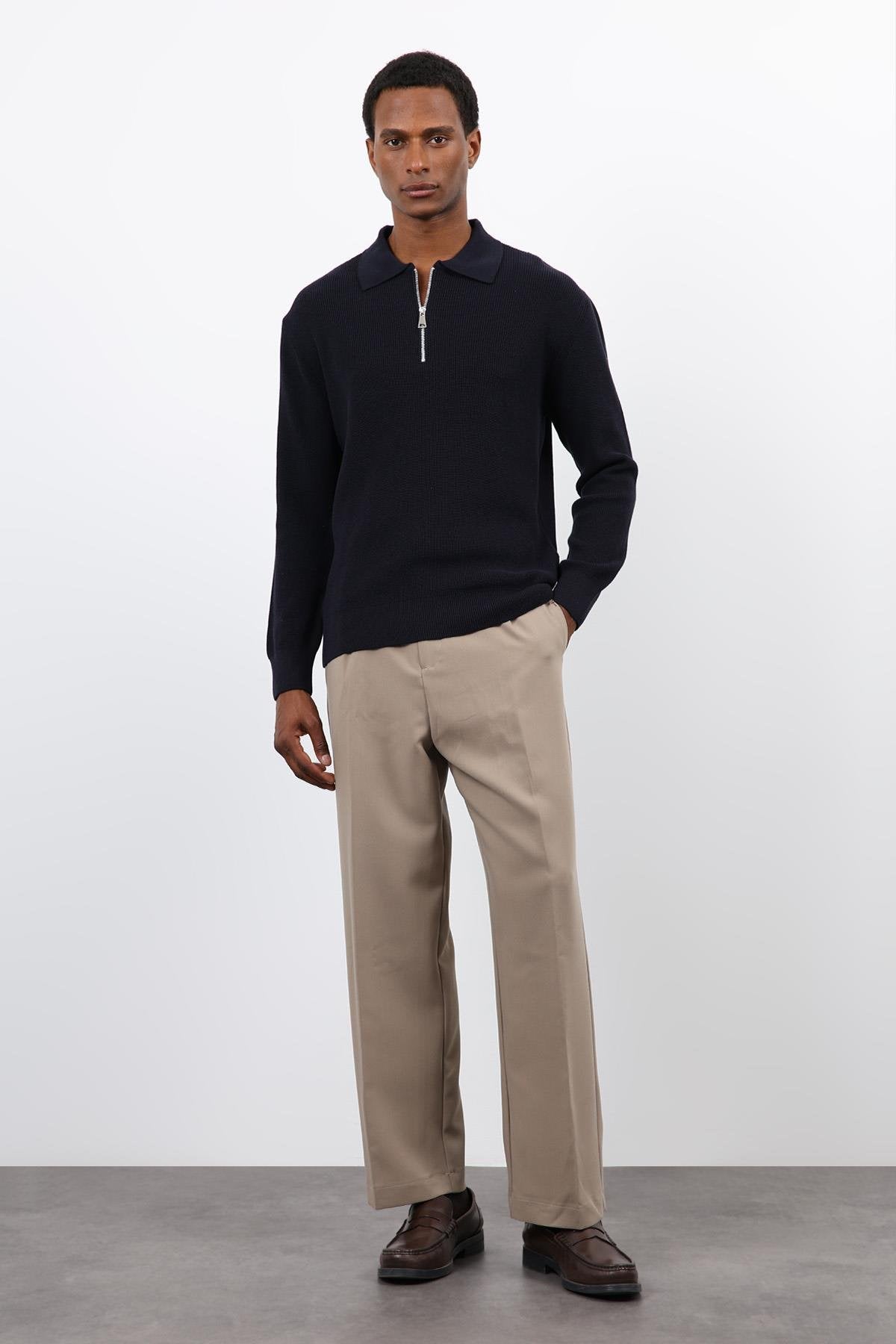 Antioch-Lacivert Fermuarlı Erkek Triko Kazak-Kazak-2-Milagron.com