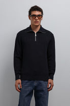 Antioch-Lacivert Fermuarlı Triko Erkek Kazak-Kazak-1-Milagron.com