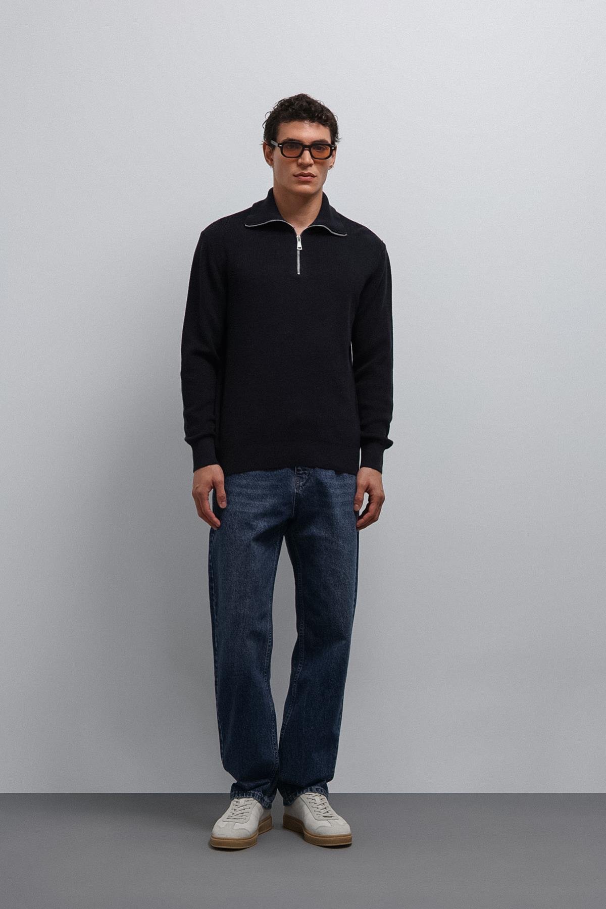 Antioch-Lacivert Fermuarlı Triko Erkek Kazak-Kazak-2-Milagron.com