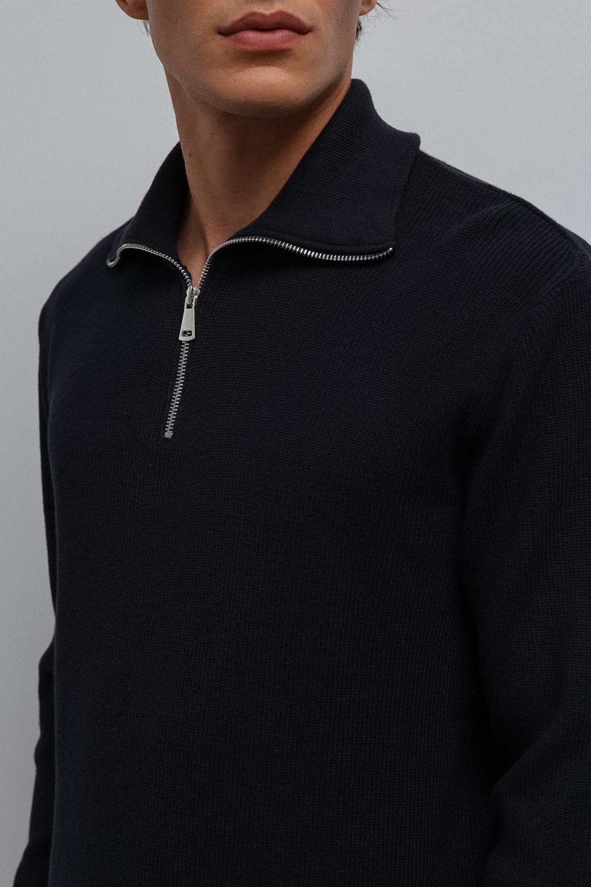 Antioch-Lacivert Fermuarlı Triko Erkek Kazak-Kazak-4-Milagron.com